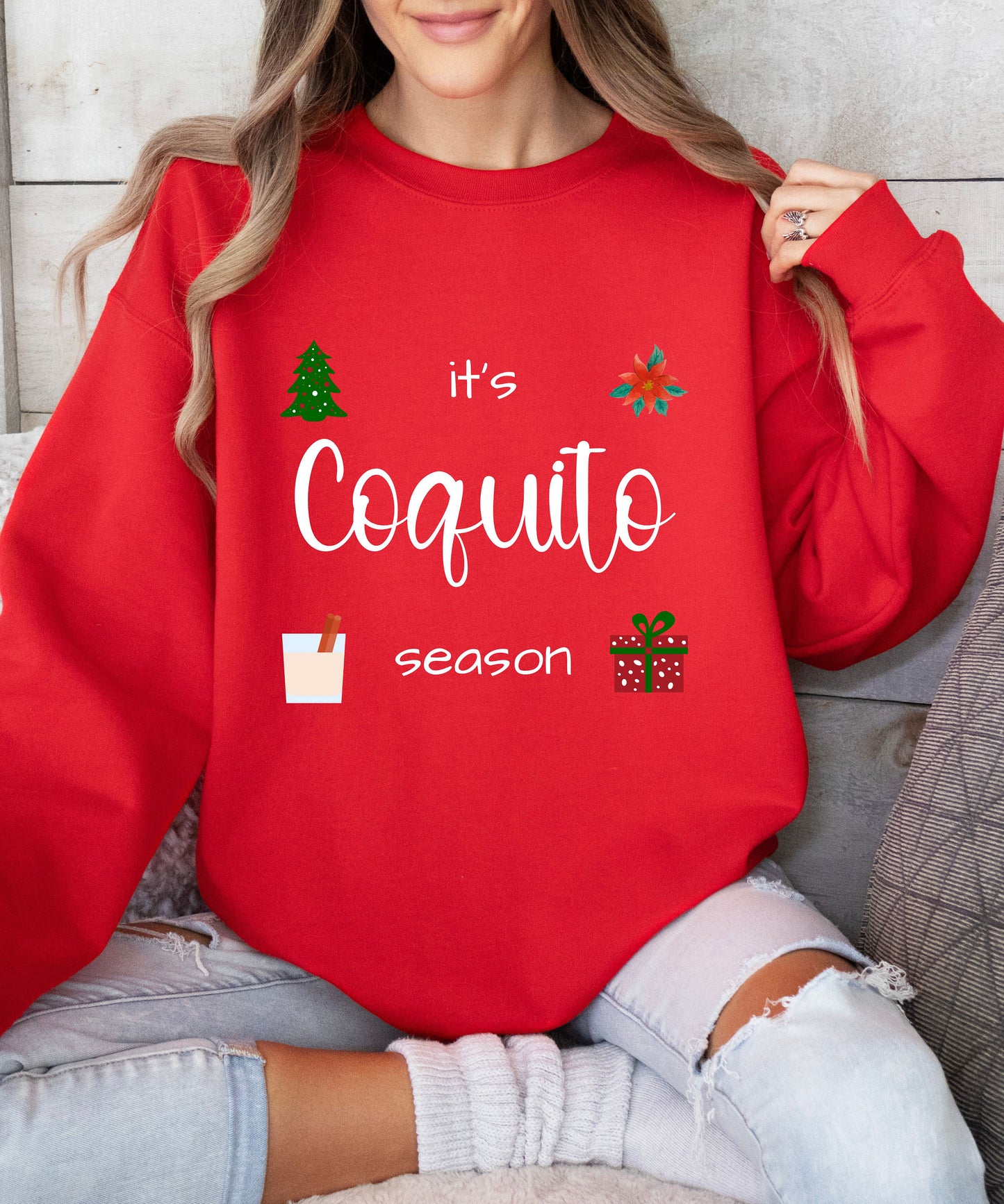 Coquito Sweatshirt, Christmas sweatshirt, Coquito, it's coquito season, Christmas, Navidades, cozy season, cozy weather