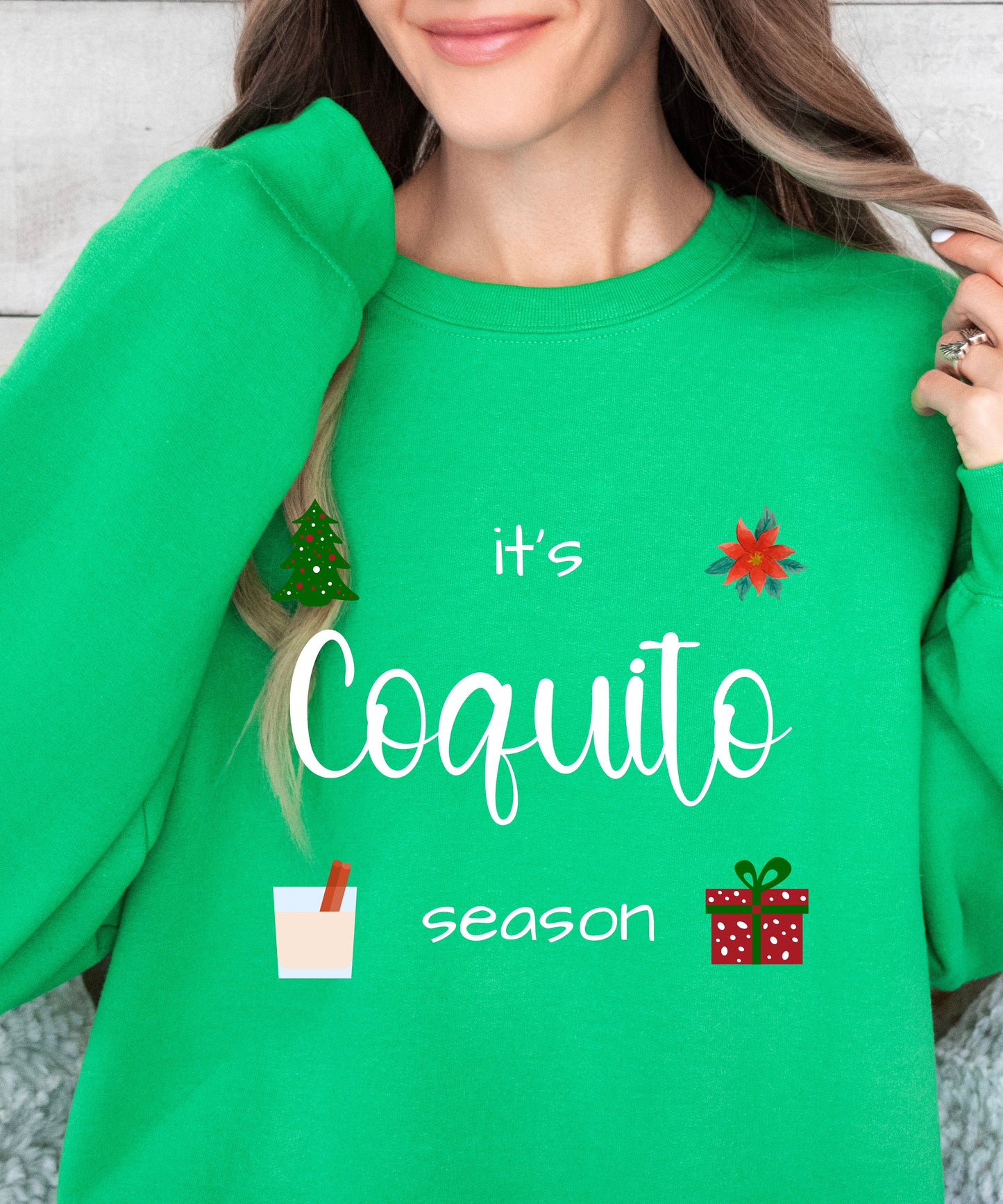 Coquito Sweatshirt, Christmas sweatshirt, Coquito, it's coquito season, Christmas, Navidades, cozy season, cozy weather